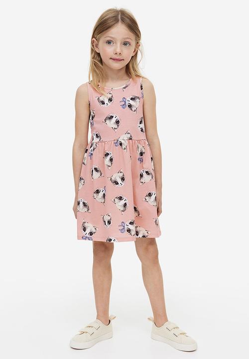 H&M - Patterned cotton dress - light pink kittens