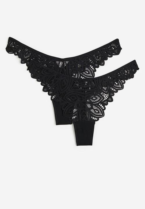H&M - 2-pack lace thong briefs - black