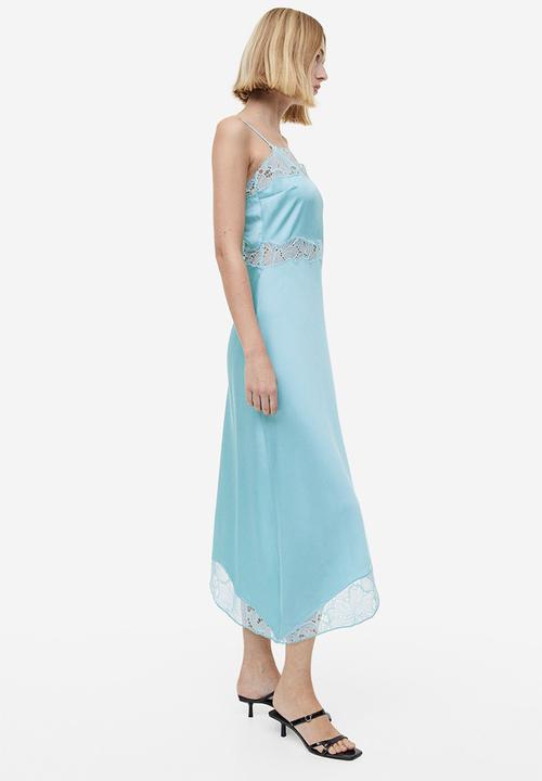 H&M - Lace-trimmed slip dress - light turquoise