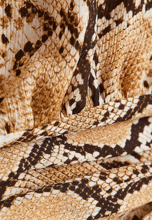H&M - Cropped one-shoulder top - beige/snakeskin-patterned