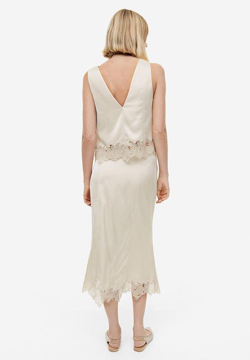 H&M - Lace-trimmed satin skirt - light beige