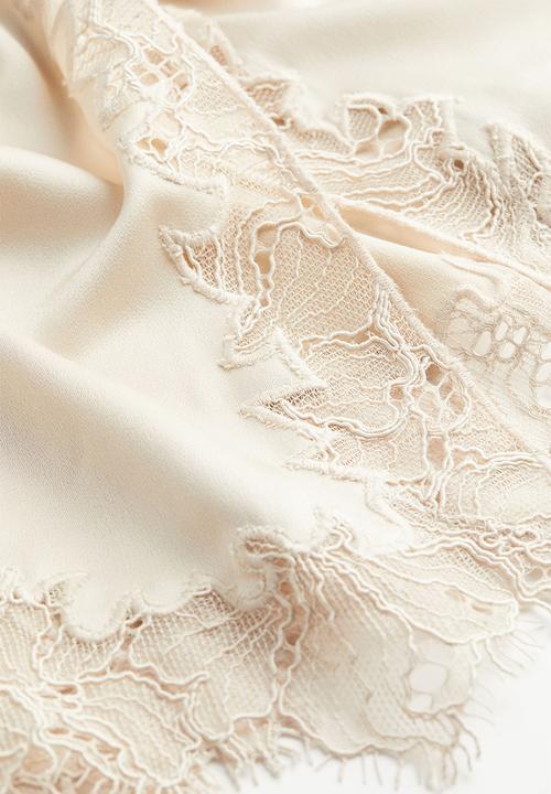 H&M - Lace-trimmed satin skirt - light beige
