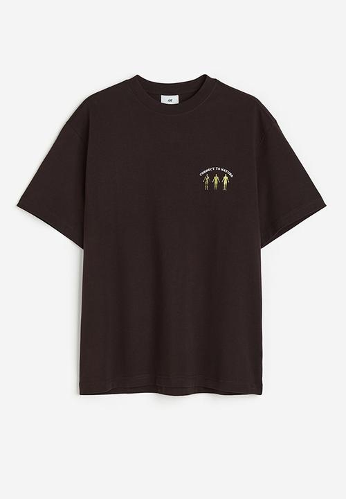 H&M - Loose fit printed t-shirt - dark brown connect to nature