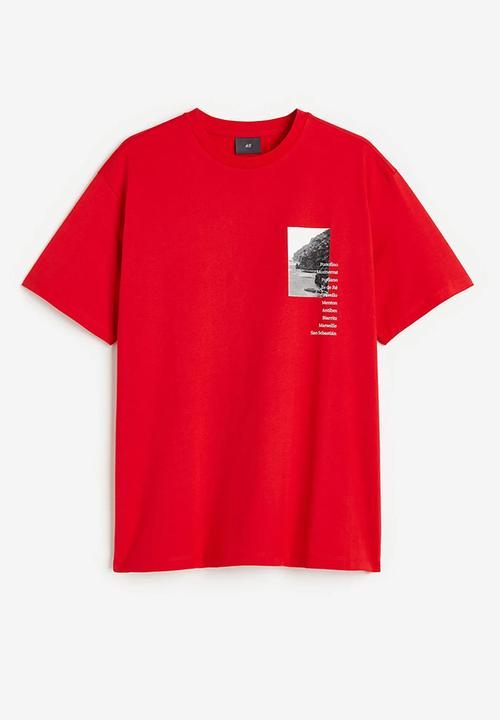 H&M - Relaxed fit printed t-shirt - red portofino