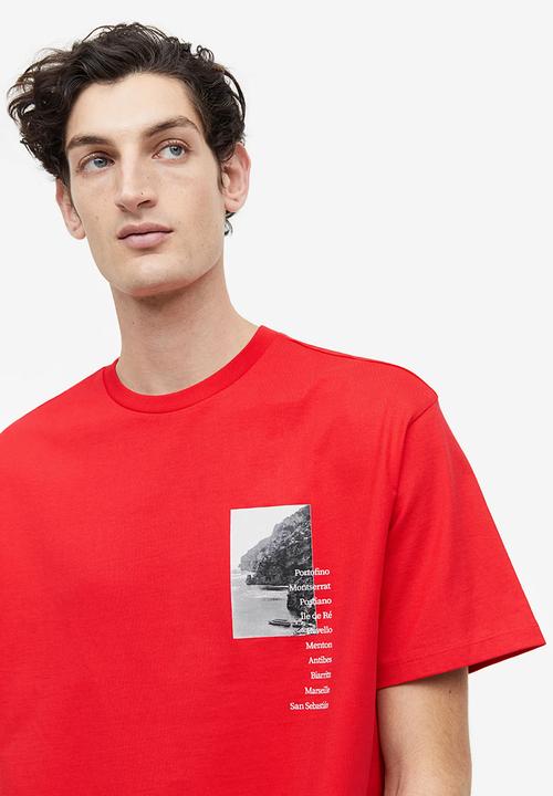 H&M - Relaxed fit printed t-shirt - red portofino