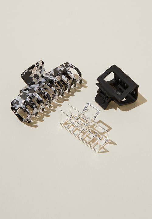 Rubi - 3 Pack hair claw - black marble & silver