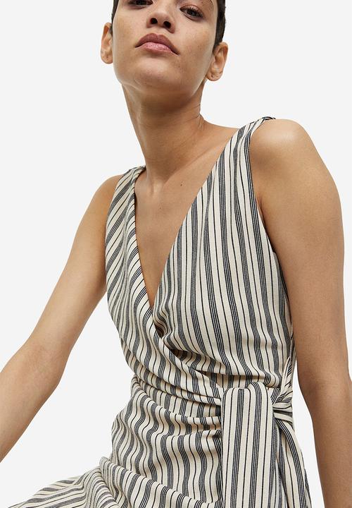 H&M - V-neck wrap dress - light beige striped