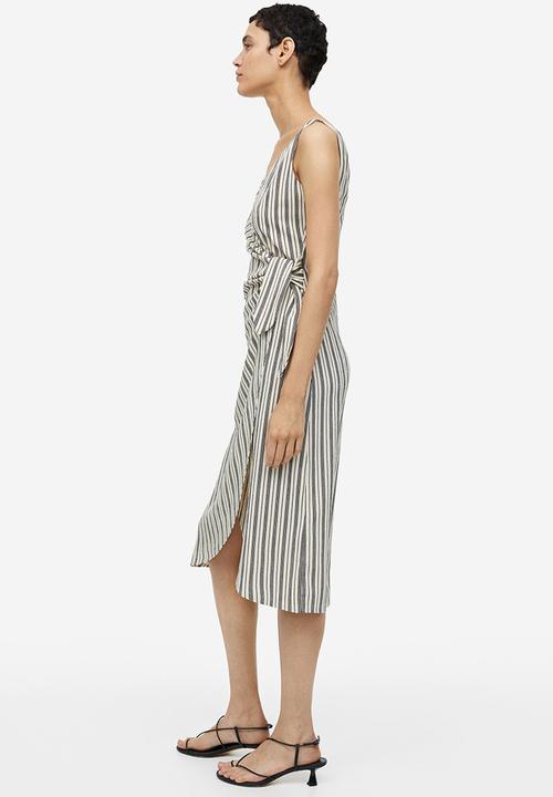 H&M - V-neck wrap dress - light beige striped