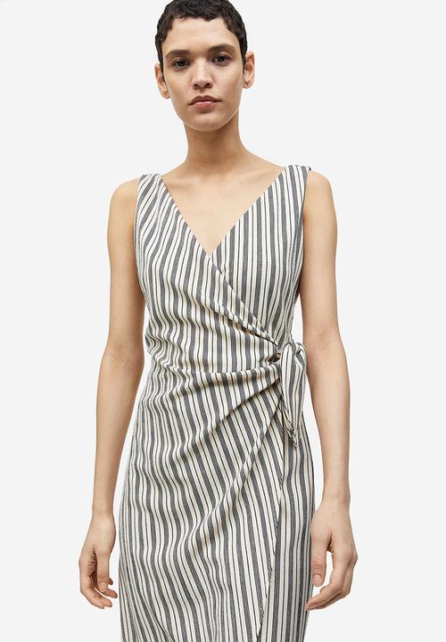 H&M - V-neck wrap dress - light beige striped