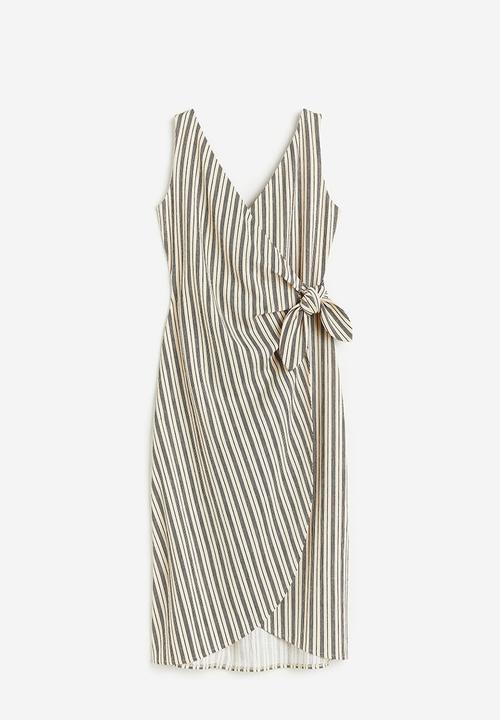 H&M - V-neck wrap dress - light beige striped