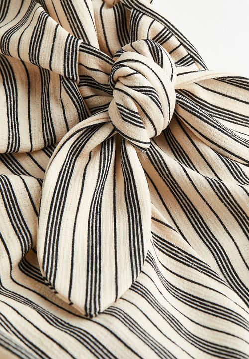 H&M - V-neck wrap dress - light beige striped