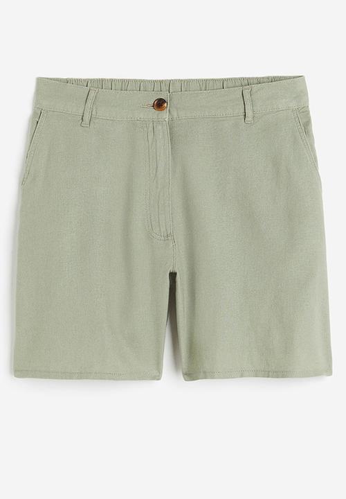 H&M - Linen-blend shorts - light khaki green