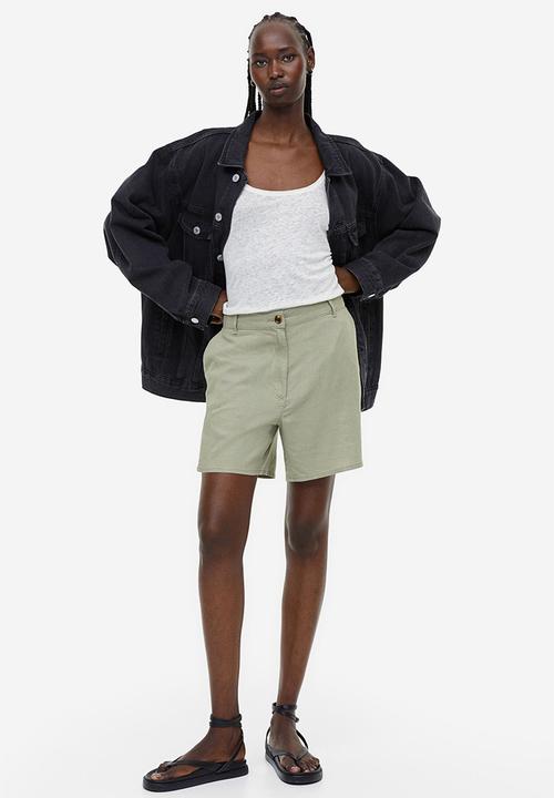 H&M - Linen-blend shorts - light khaki green