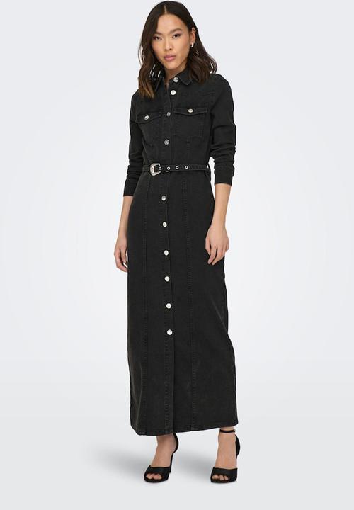 ONLY - Myth Life Belt Denim Maxi Dress - Black