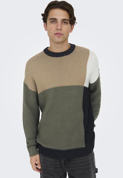 Only & Sons - Onskendruck Life Ds 5 Block Crew Knit - Silver Lining