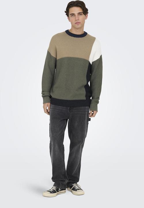 Only & Sons - Onskendruck Life Ds 5 Block Crew Knit - Silver Lining