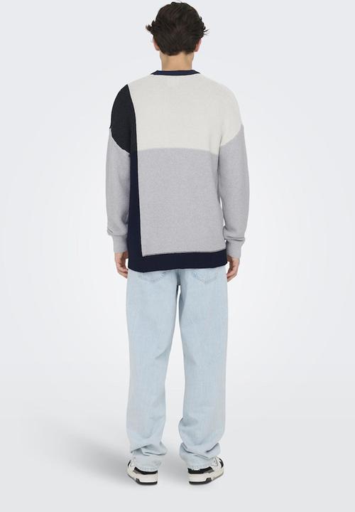 Only & Sons - Onskendruck Life Ds 5 Block Crew Knit - Light Grey Melange