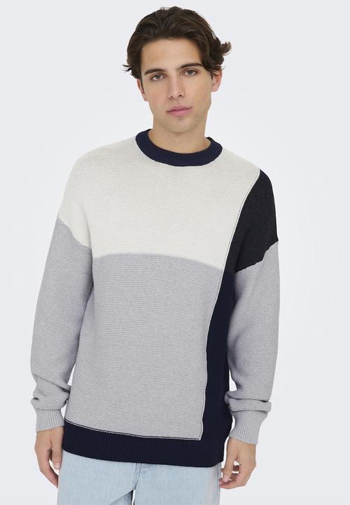 Only & Sons - Onskendruck Life Ds 5 Block Crew Knit - Light Grey Melange