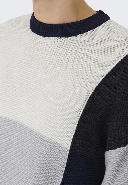 Only & Sons - Onskendruck Life Ds 5 Block Crew Knit - Light Grey Melange