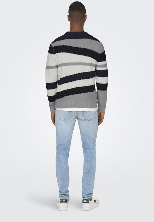 Only & Sons - ONSkylan Life Reg 5 Crew Knit - Light Grey Melange