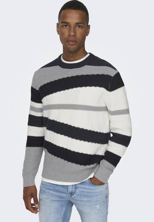 Only & Sons - ONSkylan Life Reg 5 Crew Knit - Light Grey Melange