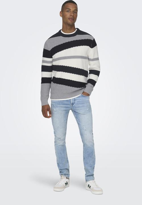 Only & Sons - ONSkylan Life Reg 5 Crew Knit - Light Grey Melange