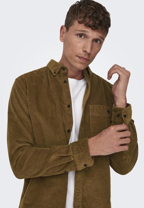 Only & Sons - ONSNewterry Reg Cord L/S Shirt - Monks Robe