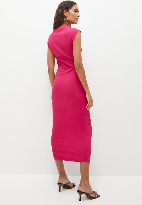 Superbalist - extended sleeve texture midi dress- dark fuchsia