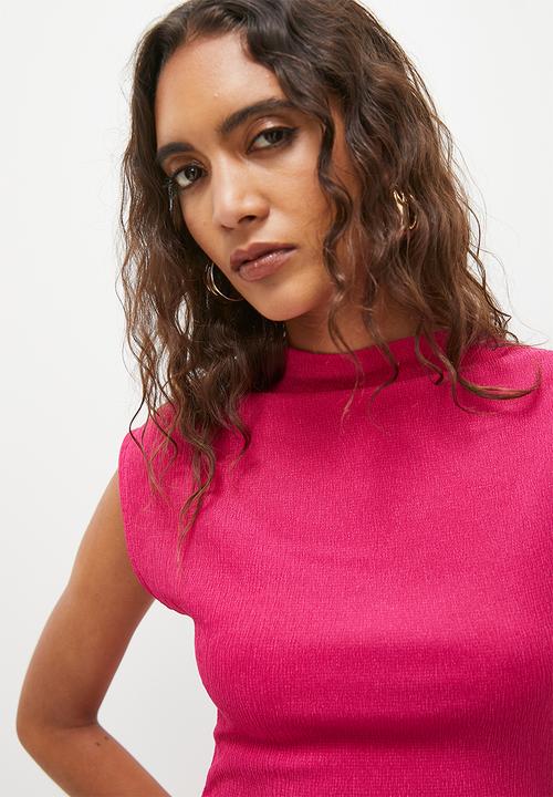 Superbalist - extended sleeve texture midi dress- dark fuchsia