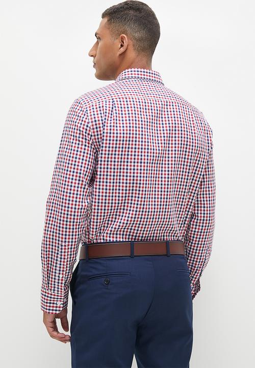 POLO - Mens textured gingham long sleeve shirt - multi 
