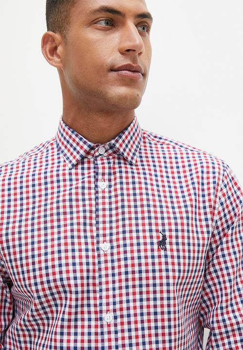 POLO - Mens textured gingham long sleeve shirt - multi 