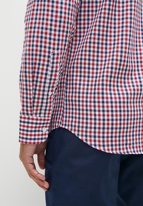 POLO - Mens textured gingham long sleeve shirt - multi 