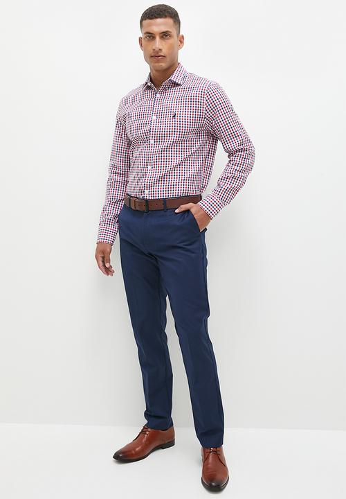 POLO - Mens textured gingham long sleeve shirt - multi 