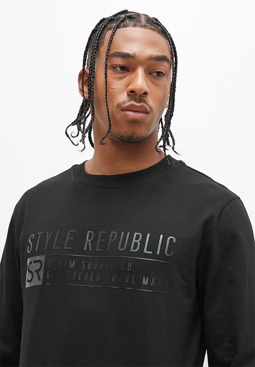 STYLE REPUBLIC - Long sleeve logo print tee design - black