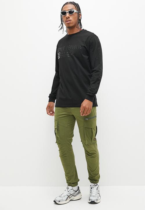 STYLE REPUBLIC - Long sleeve logo print tee design - black