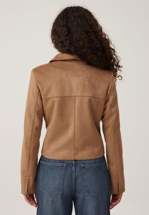 Cotton On - Faux suede fitted zip jacket - tan