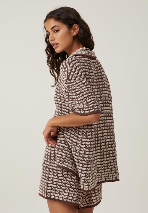 Cotton On - Cora crochet knit shirt - dark oak/stone