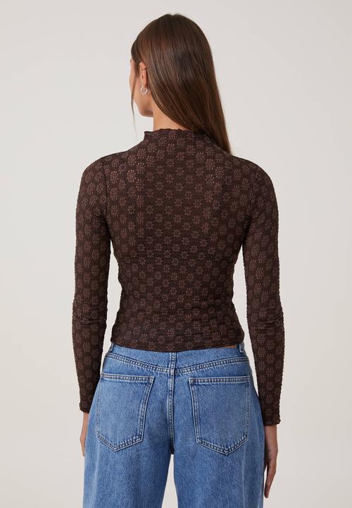 Cotton On - Luna textured mock neck long sleeve top - dark oak