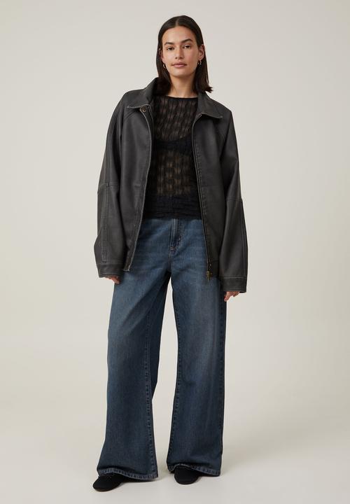 Cotton On - Halle textured mesh long sleeve top - black