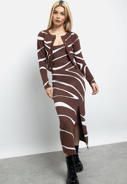 Daisy Street - Zebra knitted cardigan - brown & cream