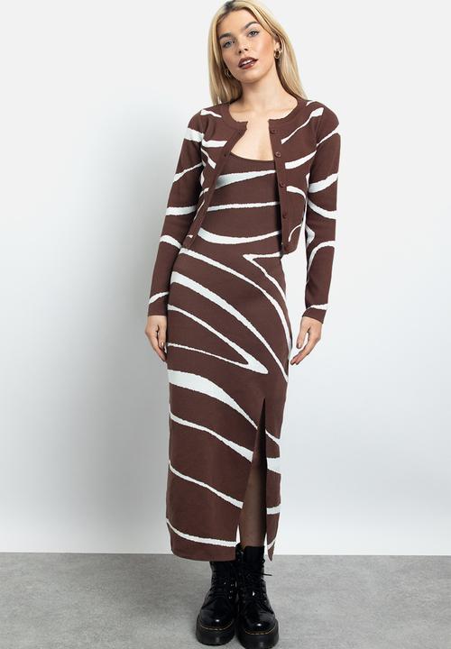 Daisy Street - Zebra knitted cardigan - brown & cream