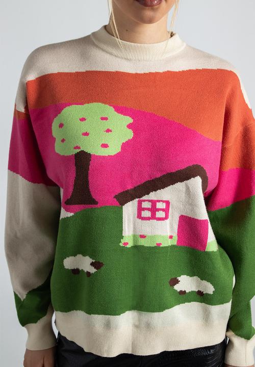 Daisy Street - knitted landscape jumper - multi