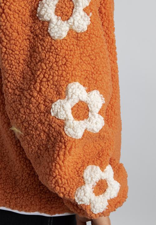 Daisy Street - Sleeve detail borg jacket - burnt orange