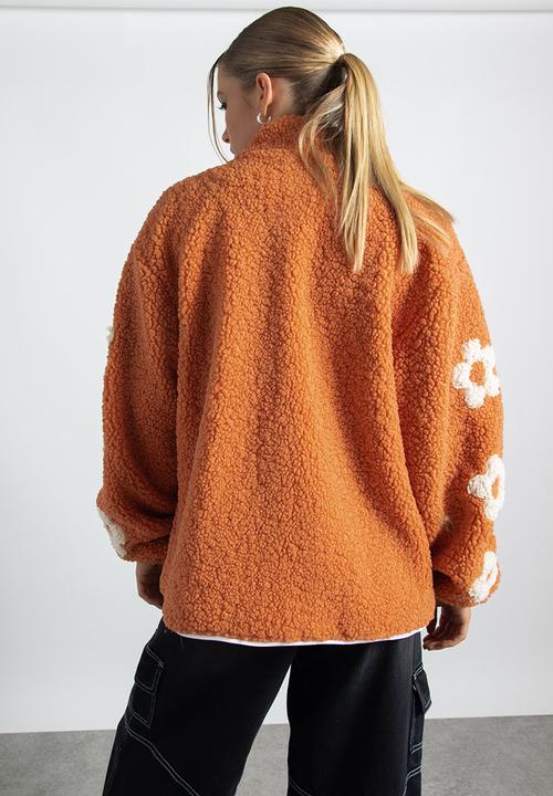 Daisy Street - Sleeve detail borg jacket - burnt orange