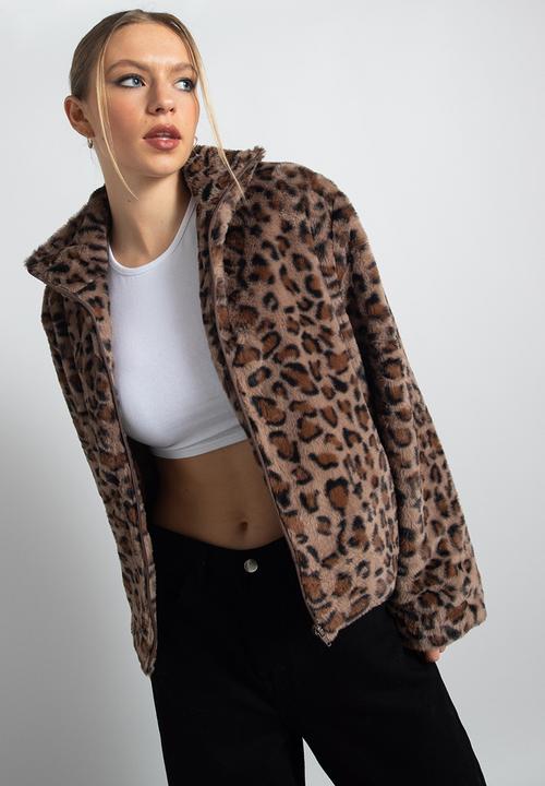 Daisy Street - Cropped printed fur jacket - leopard print