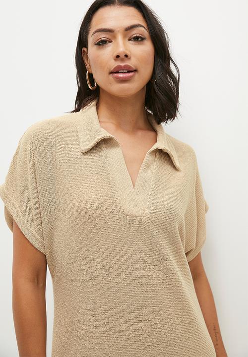 Me&B - Collared Maxi Crochet Dress - Stone