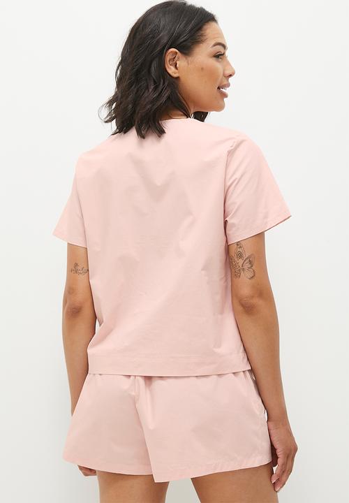 edit - collarless shirt & short set -  blush
