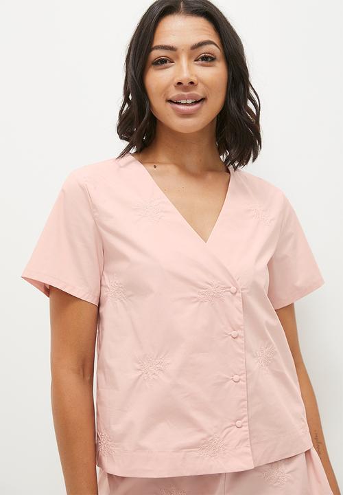 edit - collarless shirt & short set -  blush