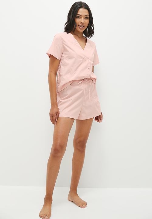 edit - collarless shirt & short set -  blush