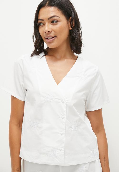 edit - collarless shirt & short set -  ivory